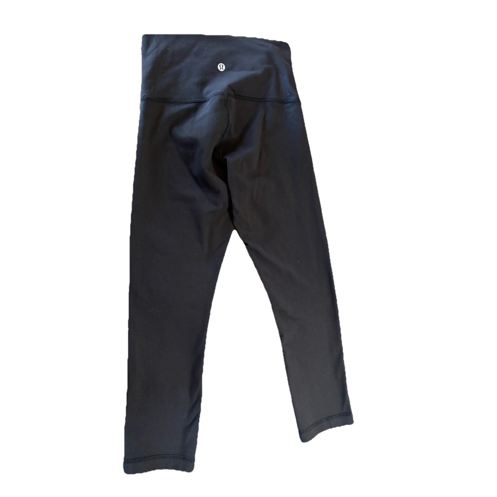 Lululemon Black Leggings Ankle Capri Women Elastic Waist Stretch Logo Size 4 - Picture 2 of 4